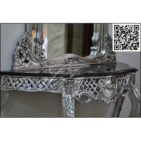 Mirrored console Louis XV baroque silver with marble AL1020