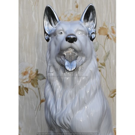 Statua ceramica scultura Cane Pastore Tedesco bianco argento dog swarovski H70cm PR25