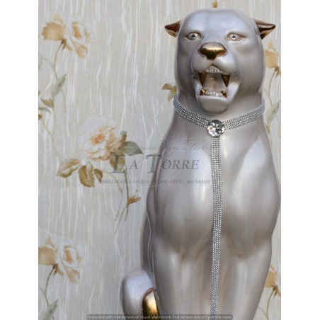 Ceramic statue sculpture Panther Leopard Puma white pearl gold swarovski 70 cm