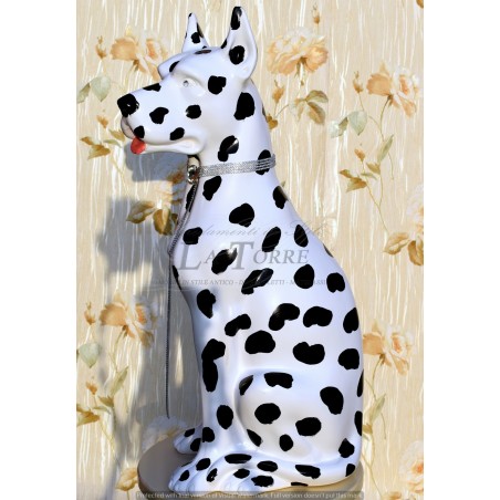Statua ceramica scultura cane dalmata bianco nero dog swarovski H70cm PR24