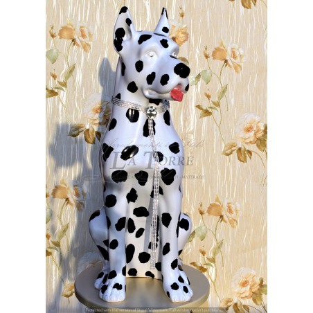 Statua ceramica scultura cane dalmata bianco nero dog swarovski H70cm PR24