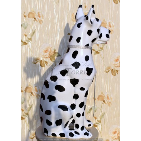 Statua ceramica scultura cane dalmata bianco nero dog swarovski H70cm PR24