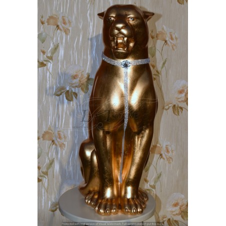 Keramik-Tierstatue, Skulptur, Panther, Leopard, Puma, Blattgold, Swarovski-Kristalle, H 70 cm, PR31