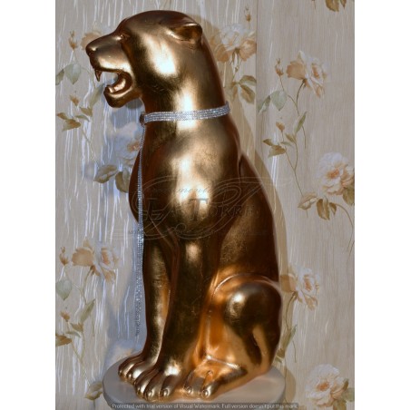 Keramik-Tierstatue, Skulptur, Panther, Leopard, Puma, Blattgold, Swarovski-Kristalle, H 70 cm, PR31