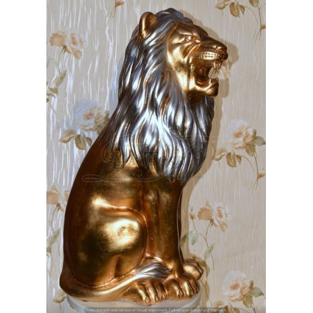 Keramik-Tierskulptur Löwe mit offenem Maul, Blattgold, silberne Mähne, Swarovski-Kristalle, H 70 cm, PR13