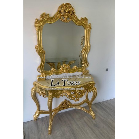 Console mirror Louis XV Baroque gold leaf marble AL9202
