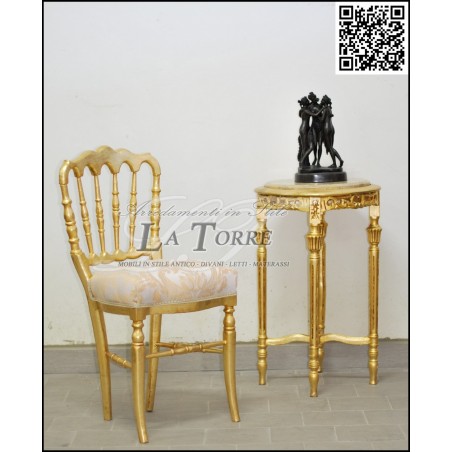 Sediolina camera da letto Luigi XV Sedia Oro Tessuto Damascato giglio AL2671