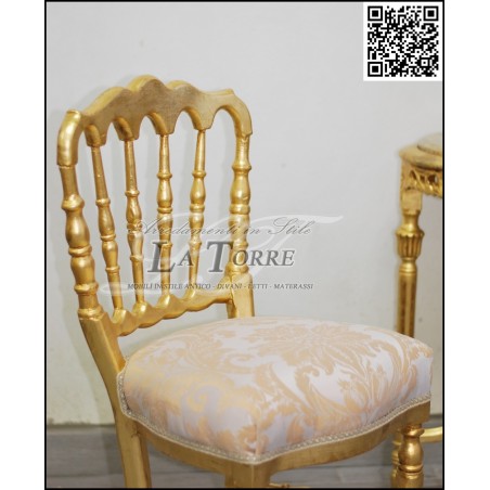 Sediolina camera da letto Luigi XV Sedia Oro Tessuto Damascato giglio AL2671
