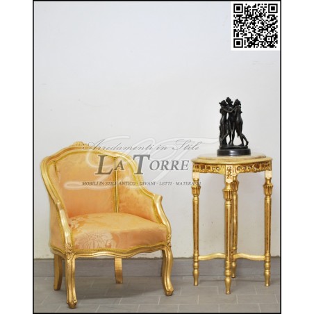 Poltrona camera da letto Luigi XV barocco Foglia Oro Tessuto Damascato AL2776