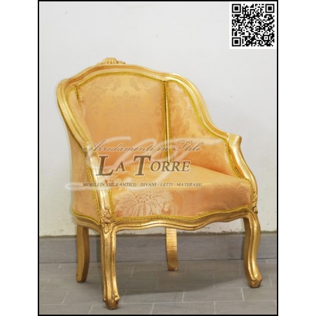Poltrona camera da letto Luigi XV barocco Foglia Oro Tessuto Damascato AL2776