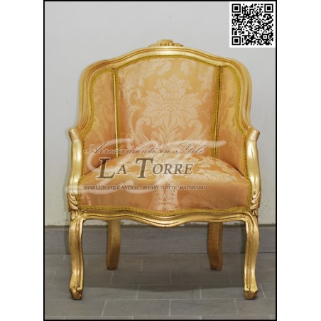 Baroque Louis XV bedroom armchair Gold Leaf Damask Fabric AL2776