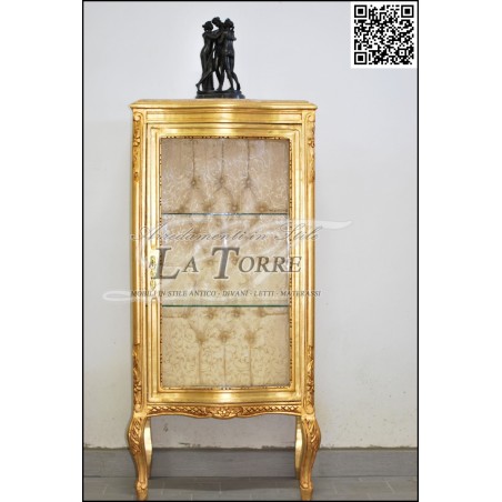 Louis XV glass cabinet baroque Gold Swarovski Damask fabric AL2783