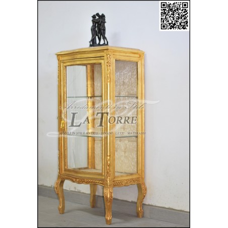Louis XV glass cabinet baroque Gold Swarovski Damask fabric AL2783