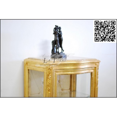 Louis XV glass cabinet baroque Gold Swarovski Damask fabric AL2783