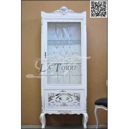 Louis XV glass cabinet baroque white silver Swarovski eco-leather AL2896