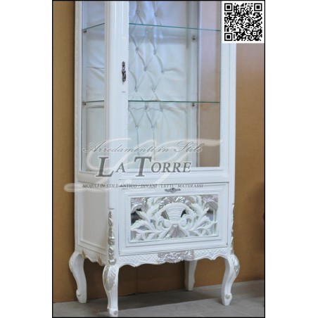 Louis XV glass cabinet baroque white silver Swarovski eco-leather AL2896