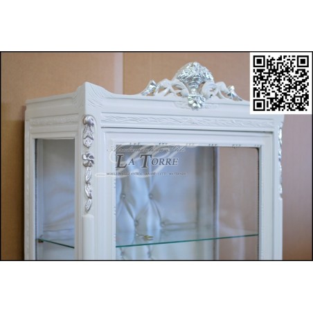 Louis XV glass cabinet baroque white silver Swarovski eco-leather AL2896