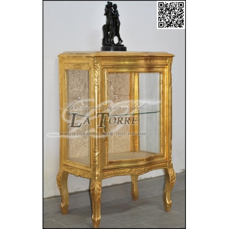 Baroque Louis XV crystal display cabinet Gold Swarovski Damask Fabric AL3337