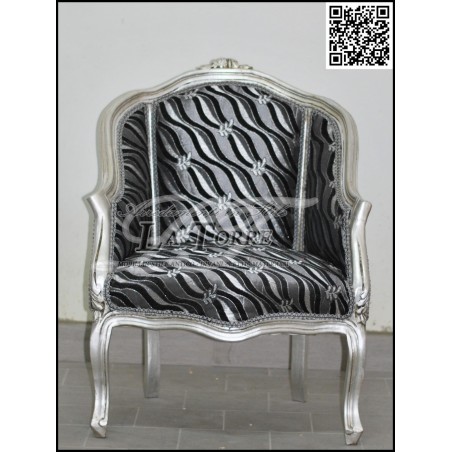 LUIGI XV bedroom armchair silver wood gray velvet AL2776