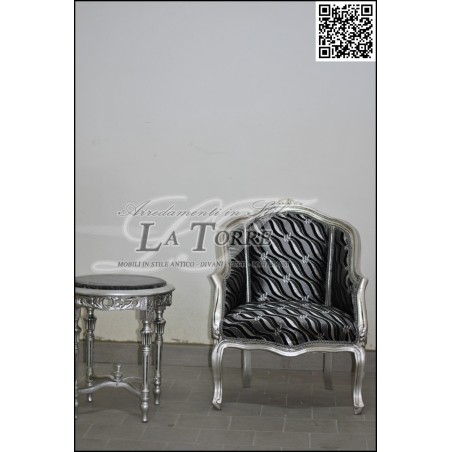 Poltrona camera da letto LUIGI XV legno argento velluto grigio AL2776