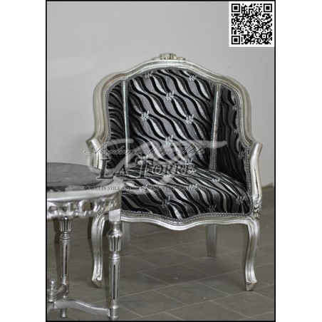 Poltrona camera da letto LUIGI XV legno argento velluto grigio AL2776