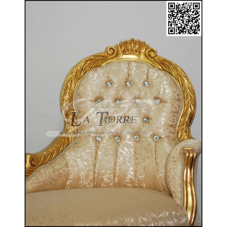 Panchetta Luigi XV panca dormeuse oro tessuto virginia divanetto Barocco AL3558