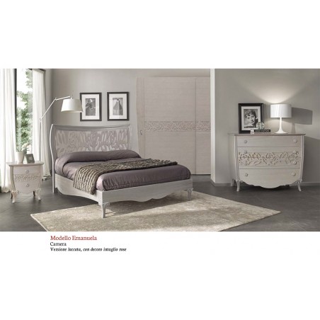 Schlafzimmer-Set Emanuela, klassisch-moderne Kommode und Nachttisch aus Massivholz mit Rosenmuster