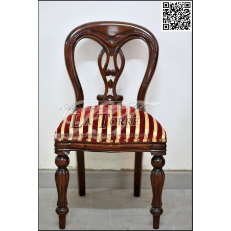Lisbon Louis Philippe armchair chair in walnut wood and red striped fabric AL4006