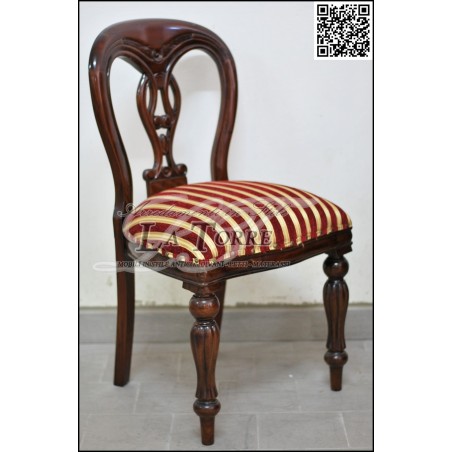 Lisbon Louis Philippe armchair chair in walnut wood and red striped fabric AL4006