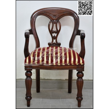 Lisbon Louis Philippe armchair chair in walnut wood and red striped fabric AL4010