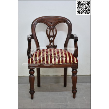 Poltrona sedia Lisbona Luigi Filippo legno noce tessuto rigato rosso AL4010