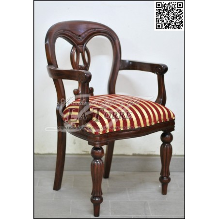 Lisbon Louis Philippe armchair chair in walnut wood and red striped fabric AL4010