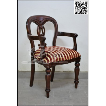 Lisbon Louis Philippe armchair chair in walnut wood and red striped fabric AL4010