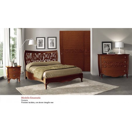 Trittico camera da letto gruppo notte comò comodino classico lucidato noce moderno con rose