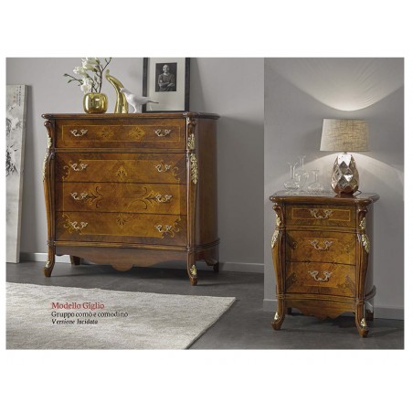 Triptych bedroom night group chest of drawers bedside table classic walnut with inlays
