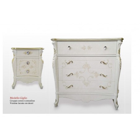 Triptych bedroom night group chest of drawers bedside table baroque classic lacquered with decorations
