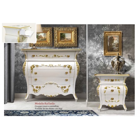 Triptych bedroom night group chest of drawers bedside table baroque classic lacquered with decorations
