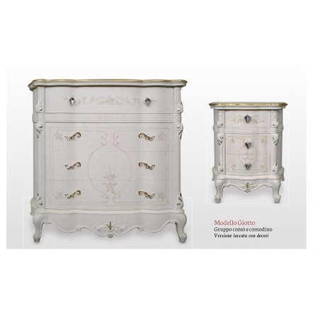 Triptych bedroom night group chest of drawers classic lacquered bedside table with decoration