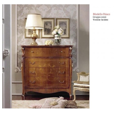 Bedroom triptych Ibisco night group dresser bedside table classic walnut with decoration