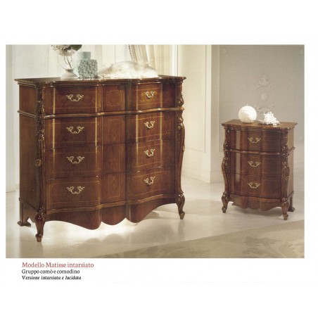 Triptych bedroom night group chest of drawers classic bedside table inlaid polished walnut