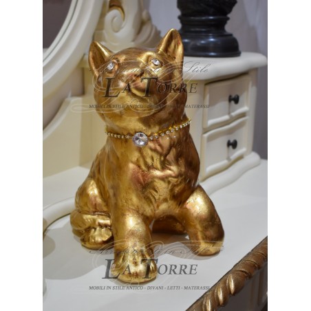 Statua scultura cucciolo di cane lupo wolf dog foglia oro animali ceramica Pr19