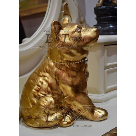 Statua scultura cucciolo di cane lupo wolf dog foglia oro animali ceramica Pr19
